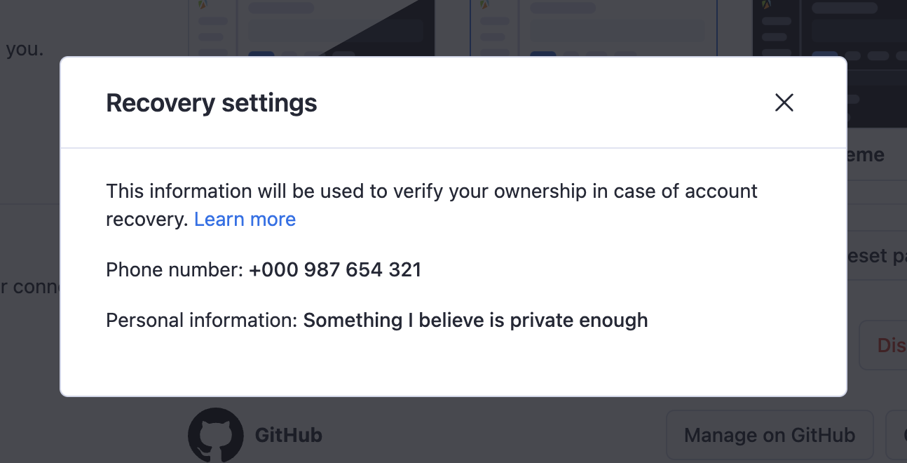 Apify Console recovery settings modal response